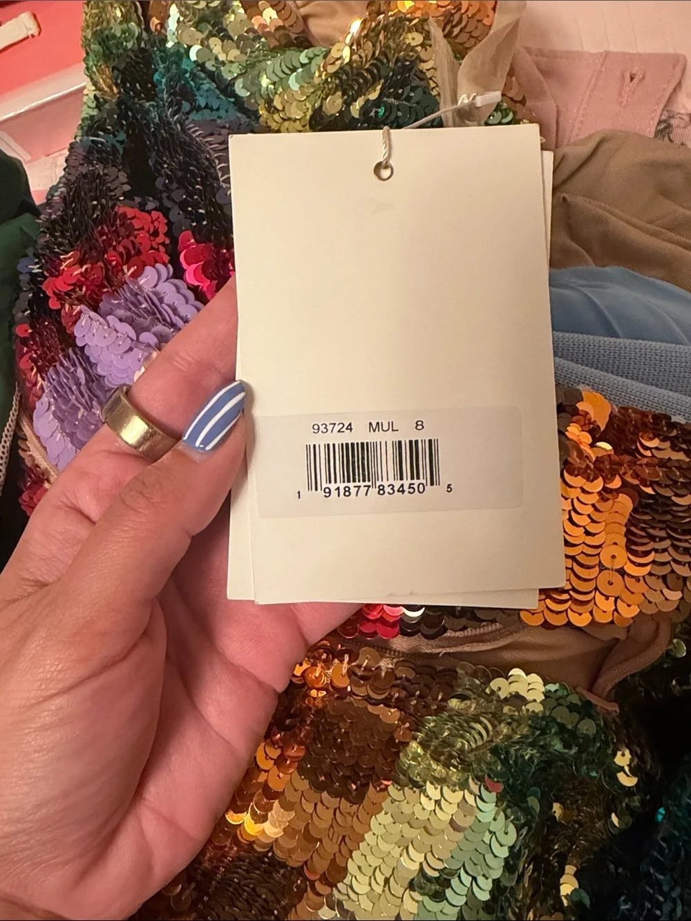 Mac Duggal Multicolor Sequin Stripe Long Sleeve Dress - Picture 8 of 9